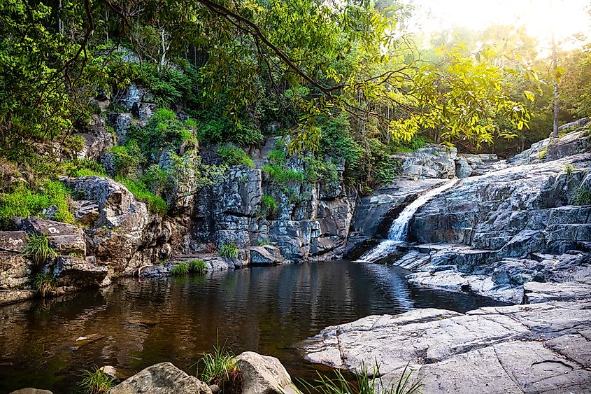 Waterfall in Cedar Creek Swimming Holes near Brisbane, D'Aguilar National Park, Queensland, Australia. Via Shutterstock / Jakub Makulewicz.