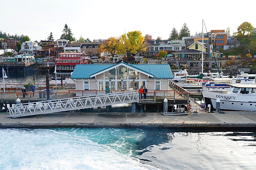 View of downtown Friday Harbor, the main town in the San Juan Islands archipelago in Washington State, via EQRoy / Shutterstock.com