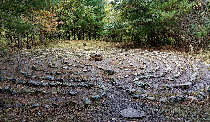 Labyrinth of stones at Columcille Megalith Park, on the Kittatinny Ridge of the Appalachian Mountains.