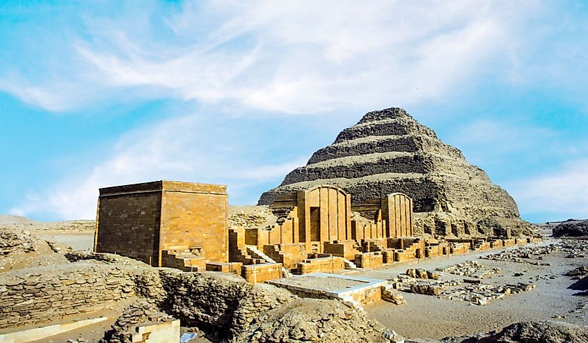 Pyramid of Djoser (Stepped pyramid), an archeological remain in the Saqqara necropolis for the ancient Egyptian capital, Memphis.