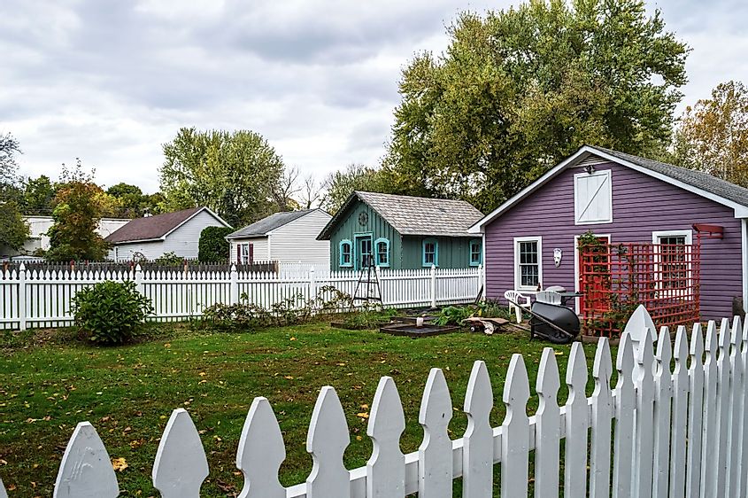 Small homes and backyards in Frenchtown, New Jersey. 