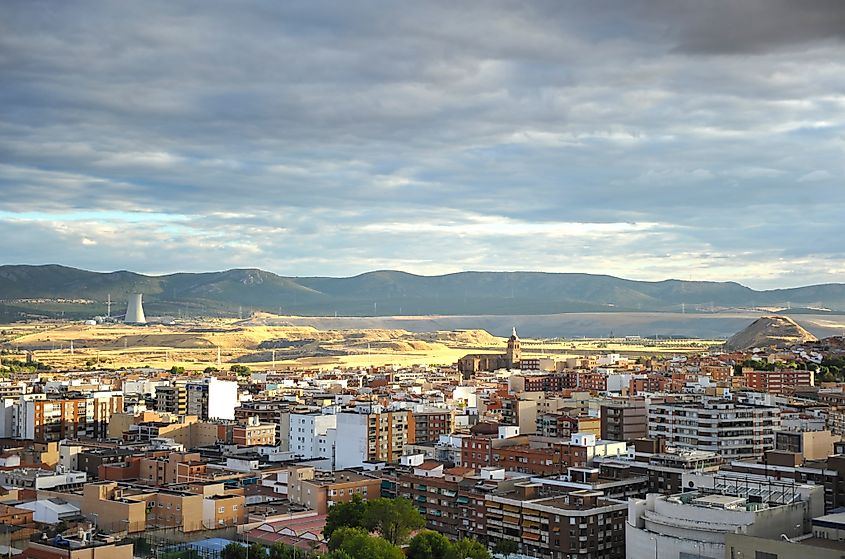 Panoramic view of Puertollano with the coal mining basin in the background, Spain.