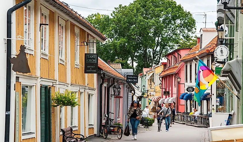 Wooden houses on Stora Gatan in Sigtuna, Sweden.