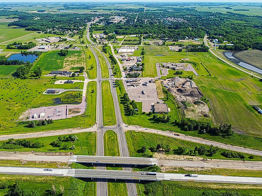 Blue Earth, Minnesota with Interstate-90 running by