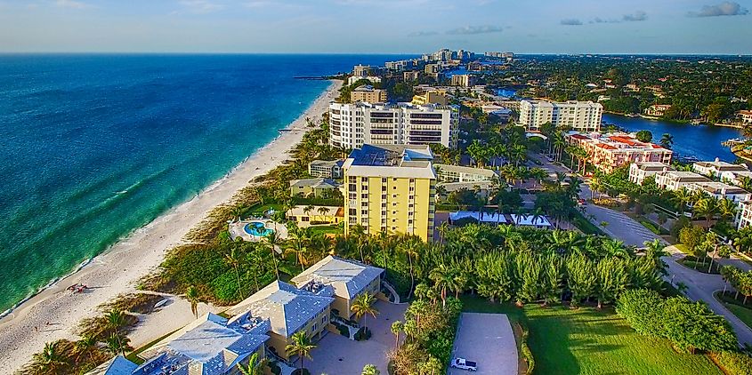 Aerial view of the Naples coastline in Florida.