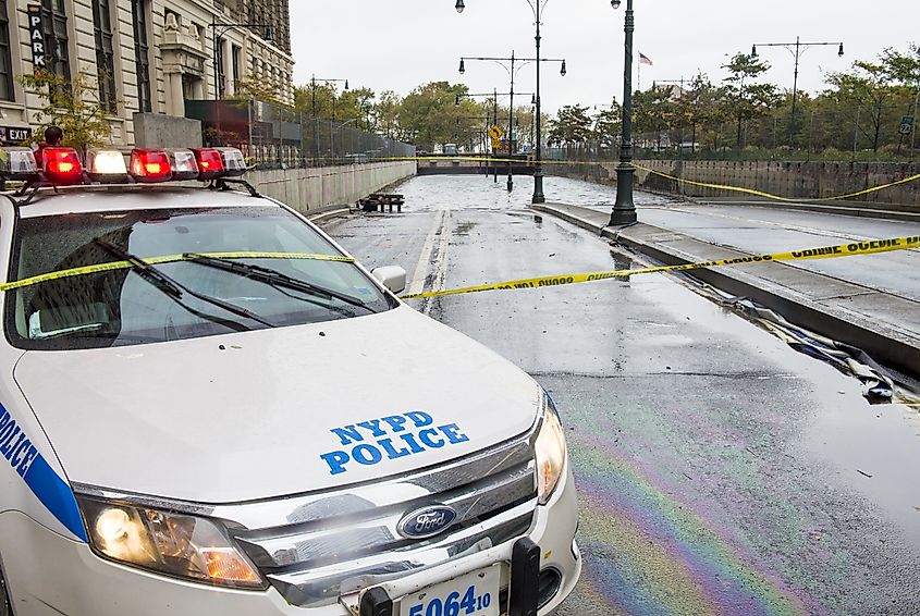 Flooded road at downtown Manhattan as Hurricane Sandy aftermath. Via Shutterstock/Kobby Dagan.