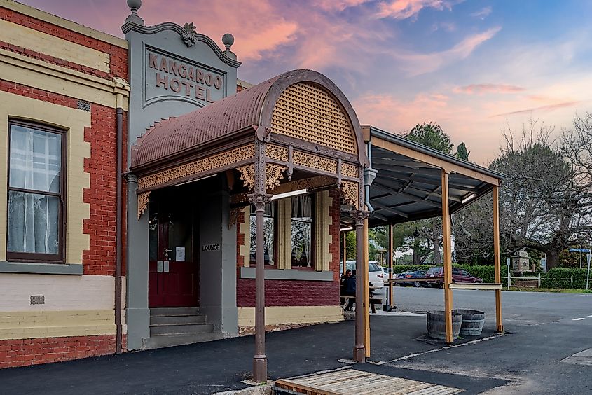 Kangaroo Hotel, one of several historic pubs in the tiny central Victorian goldfields town of Maldon