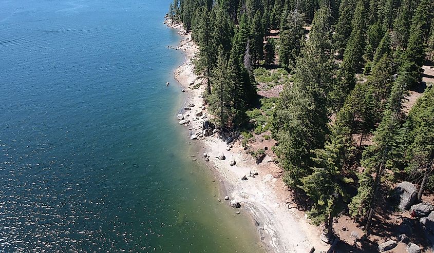 Picture of Shaver Lake taken at approximately 250 ft showing the Sierras