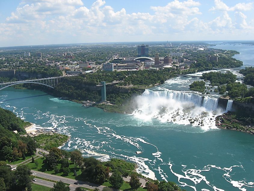 The Niagara River seen from the Skylon Tower in Niagara Falls, Ontario, Canada