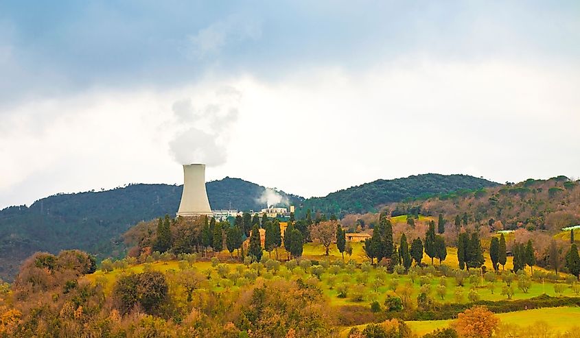 Geothermal power plant in Tuscany hills (Italy)