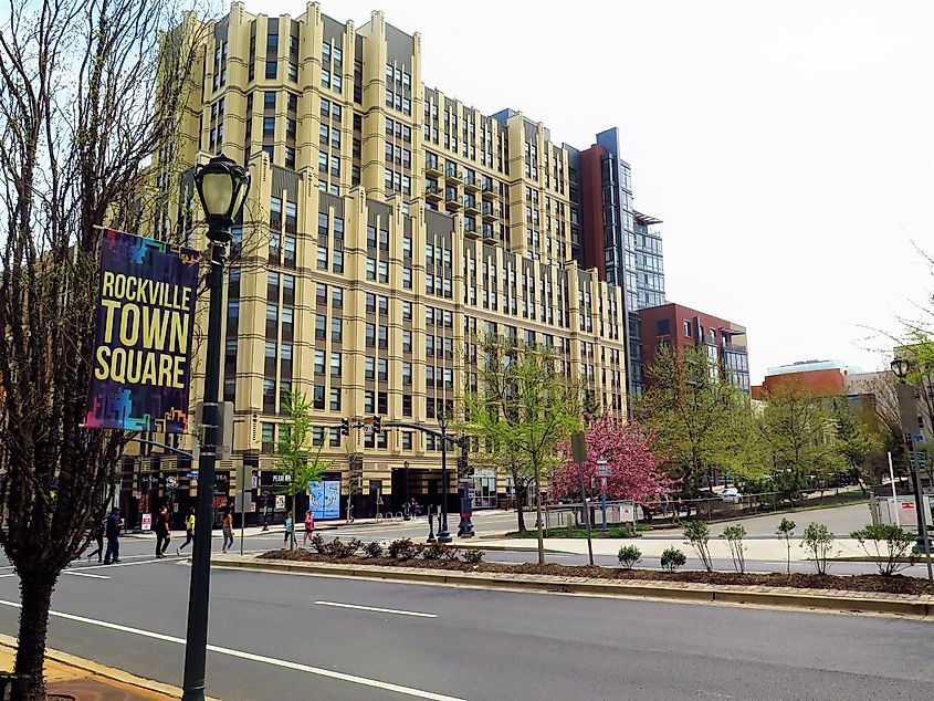 Street scene in downtown Rockville, MD, via Regine Piorier / Shutterstock.com