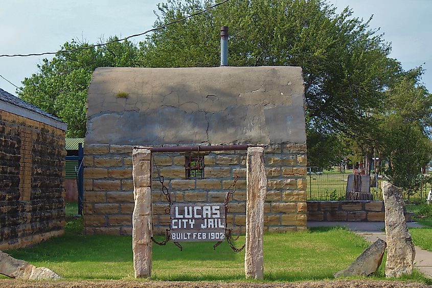 A view of an Old Limestone City Jail in Lucas, Kansas