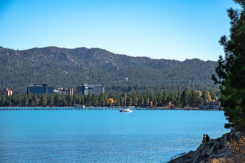 Looking across South Lake Tahoe towards the casinos and the California and Nevada stateline. Brandon Olafsson