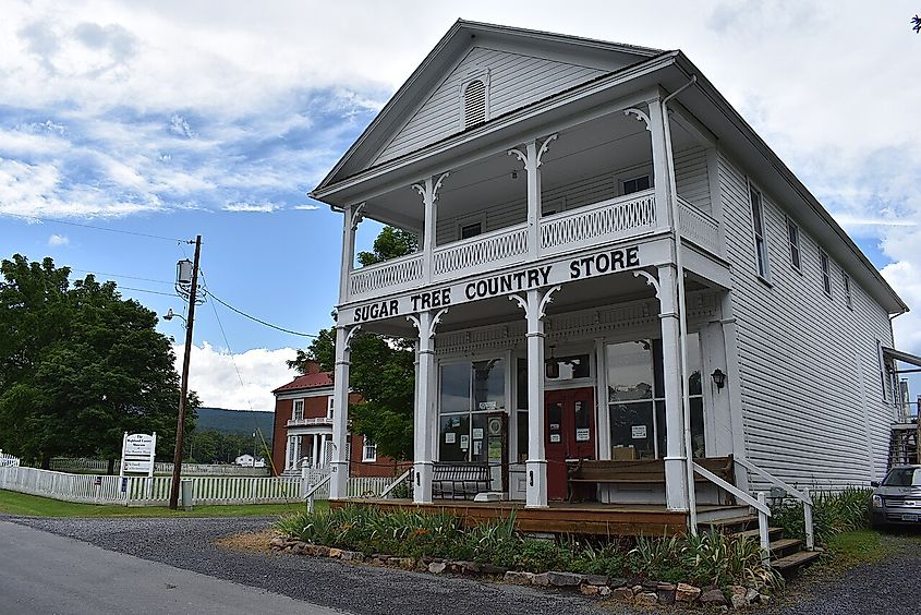 The Sugar Tree Country Store stands in the Highland County Village of McDowell, Virginia.