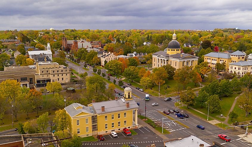 The Ontario County Courthouse stands out on Rochester in downtown Canandaigua New York