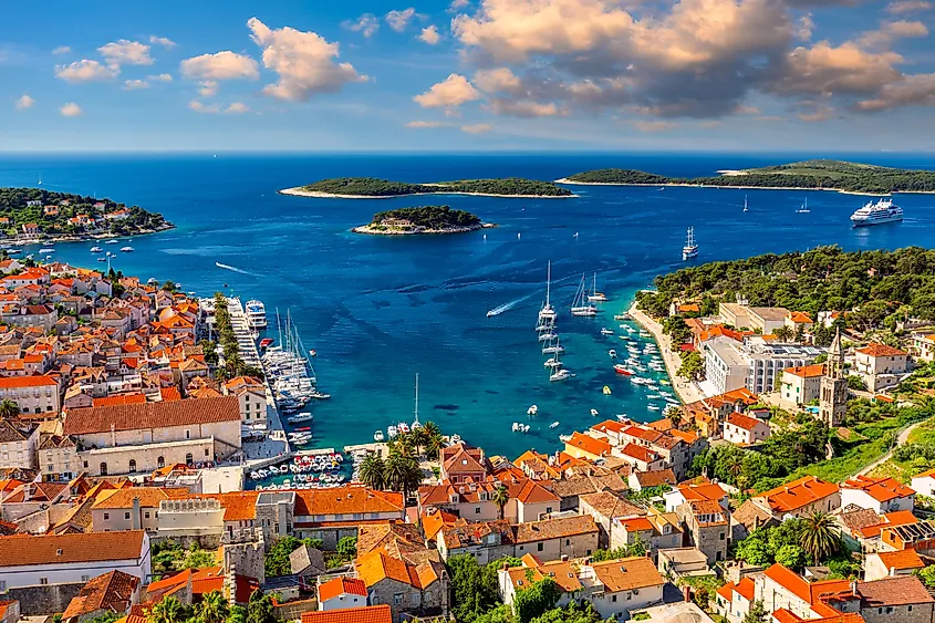 View at amazing archipelago in front of town Hvar, Croatia.