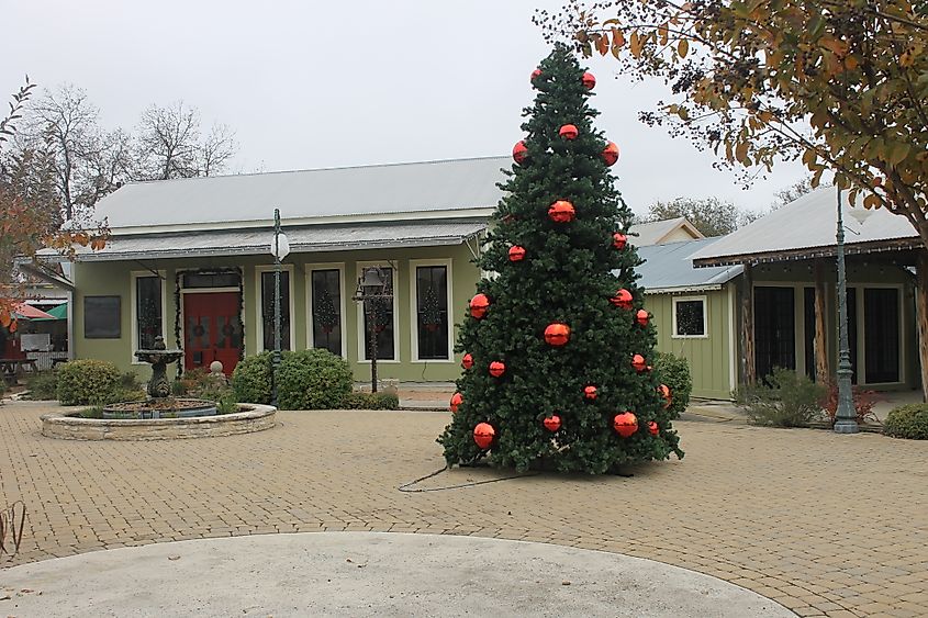 The town square of Comfort, Texas, decorated for Christmas.