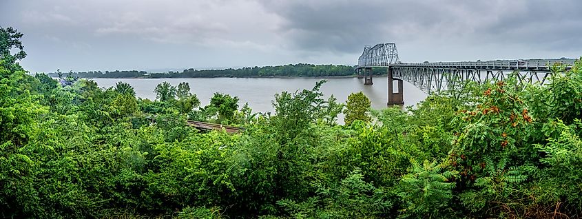 Original steel bridge over the Mississippi River in Chester, Illinois.