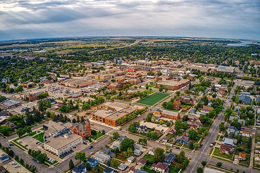 Aerial view of Jamestown, North Dakota.