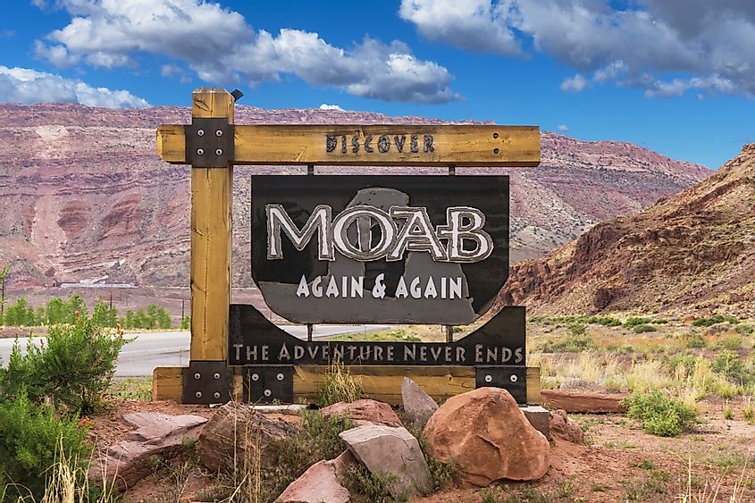 Sign for town of Moab, Utah