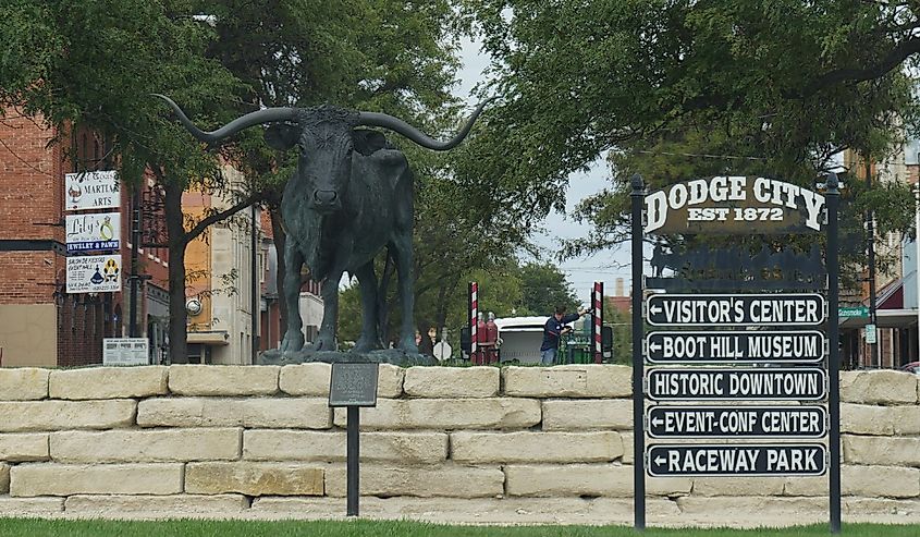 The El Capitan Longhorn Statue is one of the tourist attractions in Dodge City, Kansas.