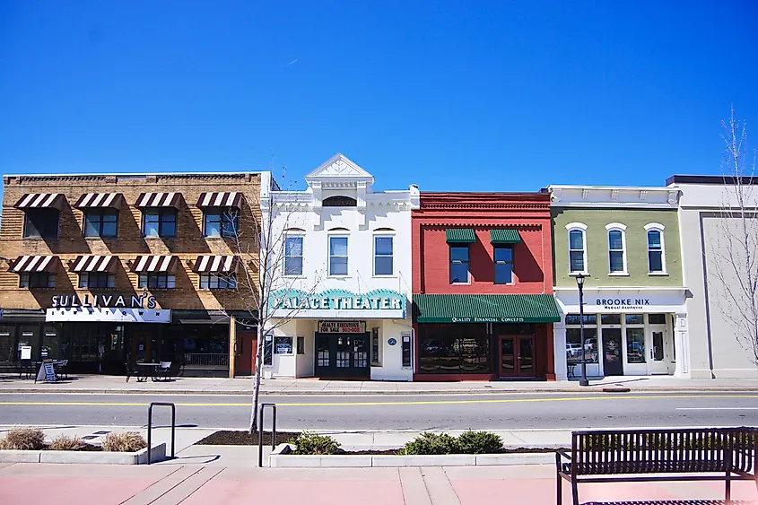 Businesses along Broadway in Maryville, Tennessee. 