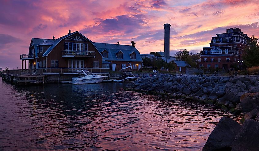 Kingston Yacht Club at sunset on Lake Ontario