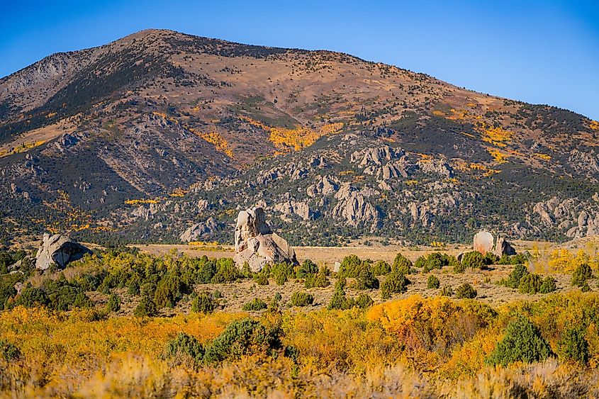 Vibrant autumn foliage at Castle Rocks State Park, Idaho.