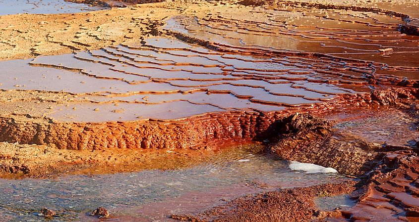 Travertine deposit (flowstone) at Crystal Geyser, Grand County, Utah.