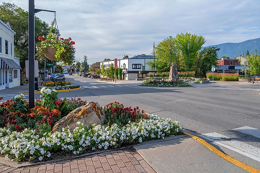 Summer view of downtown Invermere, British Columbia