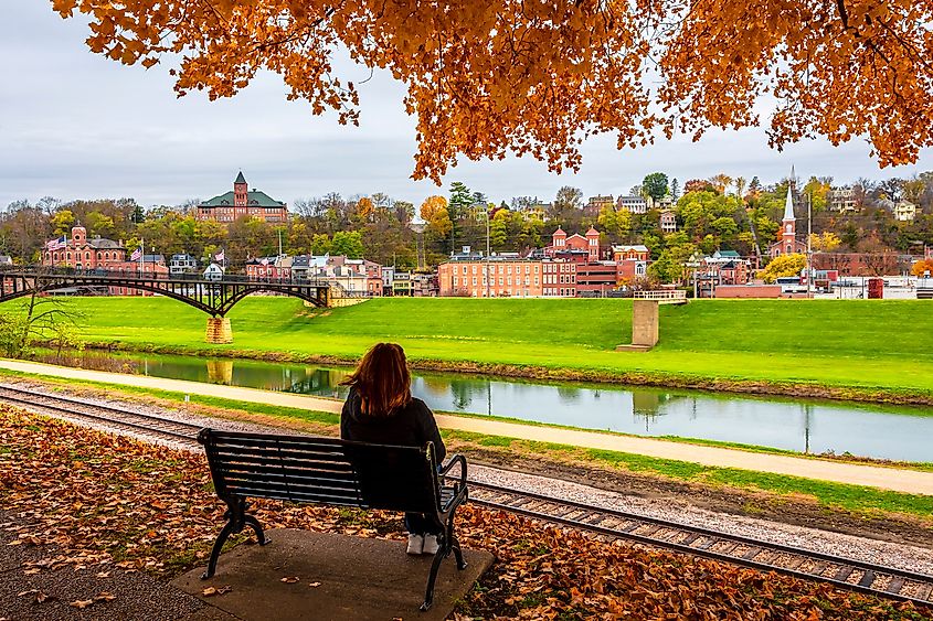 Cityscape of Galena, Illinois, in fall.