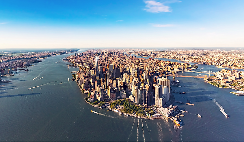 Aerial view of lower Manhattan New York City and the Hudson River