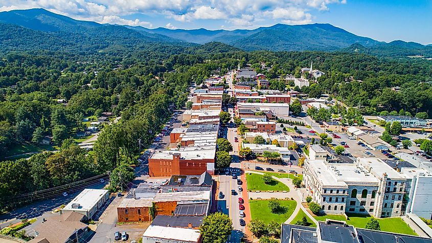 Aerial view of Waynesville, North Carolina