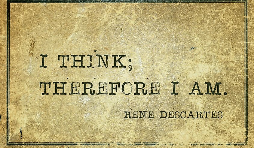 I think; therefore I am - ancient French philosopher and mathematician René Descartes quote printed on grunge vintage cardboard