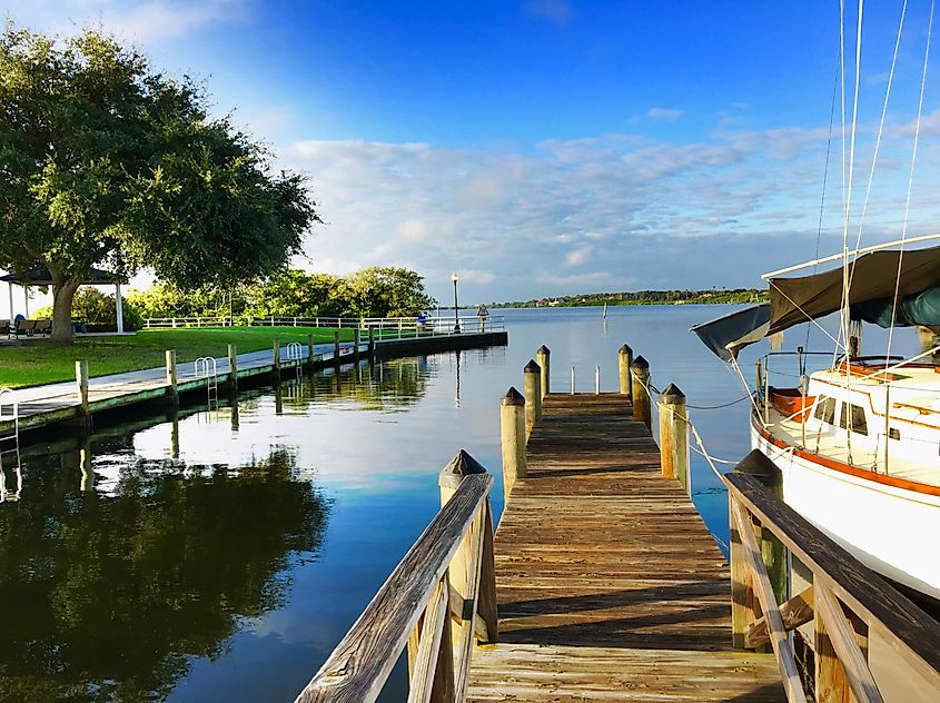 Dock leading the way, Safety Harbor Marina, Florida.