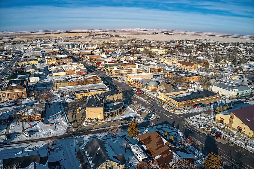Aerial view of Winner, South Dakota, in winter.