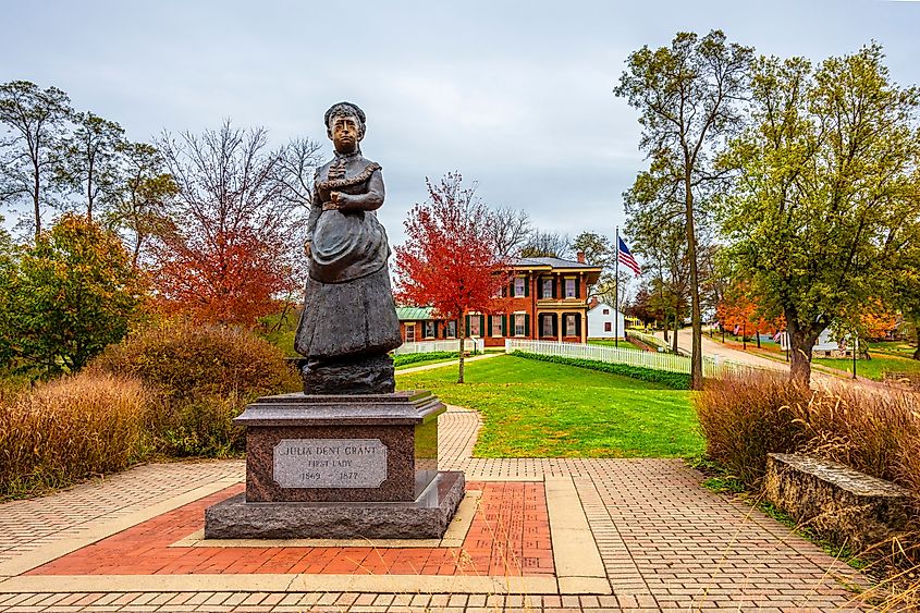 First Lady Julia Dent Grant statue at the Grant Home in Galena.