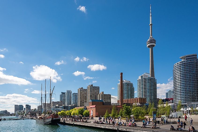 People enjoying beautiful sunny afternoon near lake Ontario in Toronto