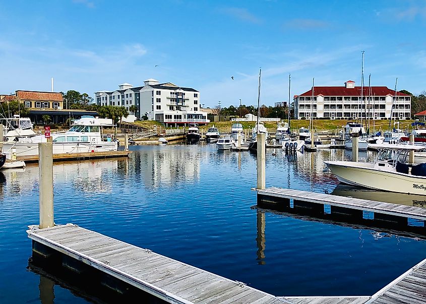 Little River, South Carolina, US-December 28, 2019: Myrtle Beach Yacht Club at Coquina Harbor