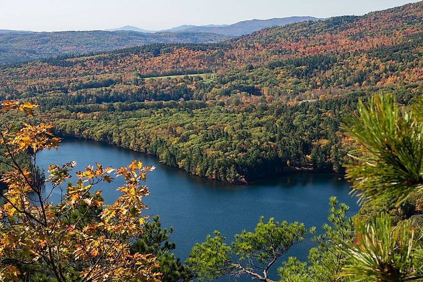 Squam Lake from Rattlesnake Mountain, New Hampshire, in the fall.