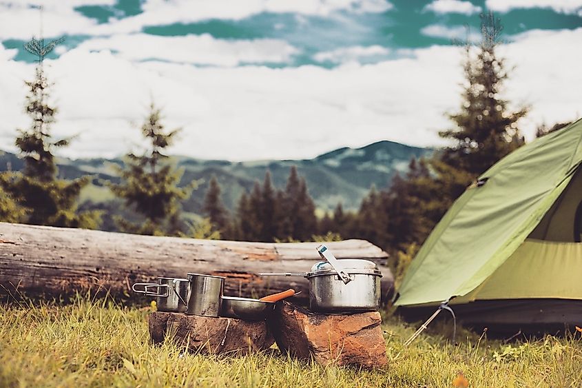 Cooking breakfast on a campfire