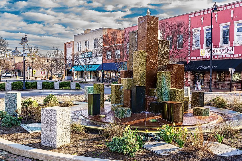 A fountain in downtown Goldsboro, North Carolina
