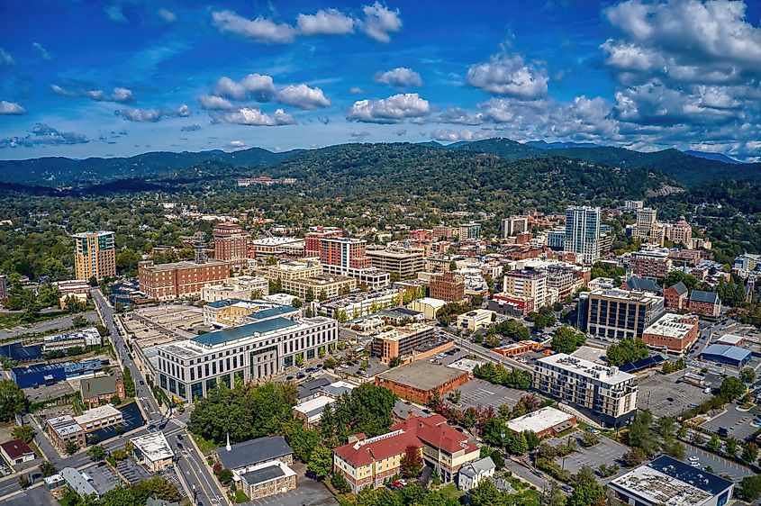 Aerial View of Asheville, North Carolina during Summer