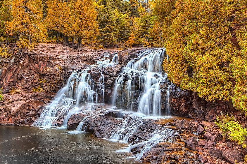 Upper Gooseberry Falls Along Minnesota's North Shore in Indian Summer