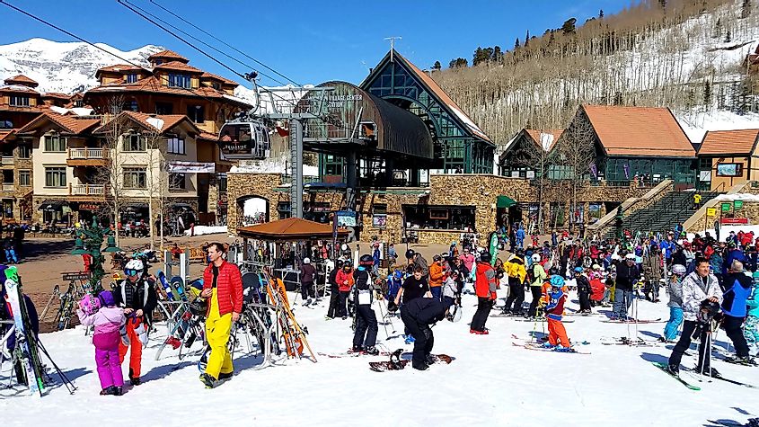 Visitors enjoy the end of ski season at Telluride Ski Resort