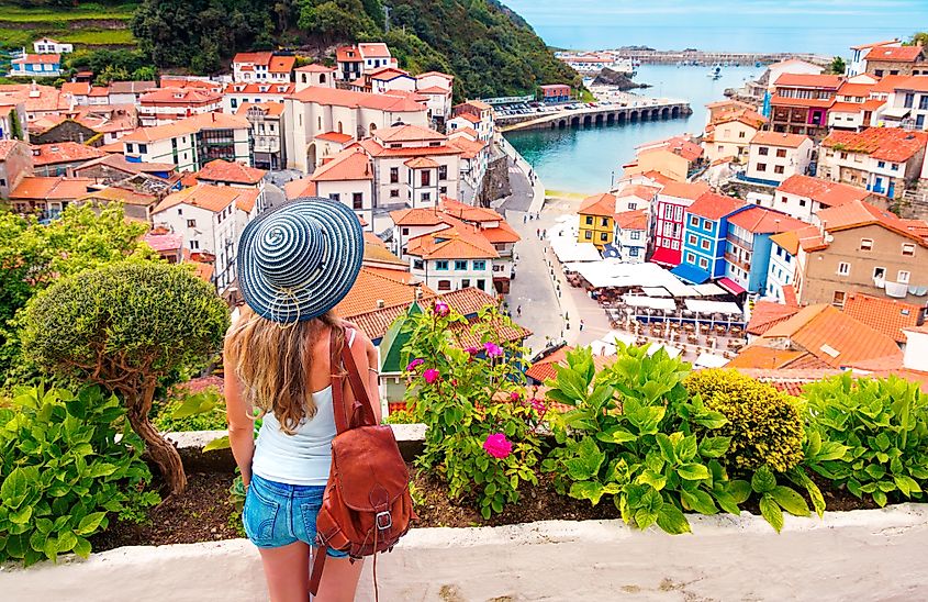 Panoramic view over the seaside village of Cudillero northern Spain.