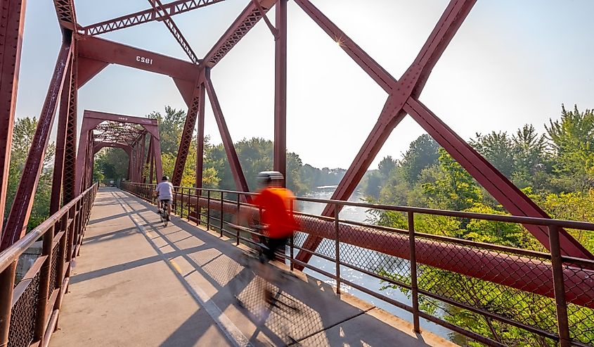 Boise River bridge with bikes crossing