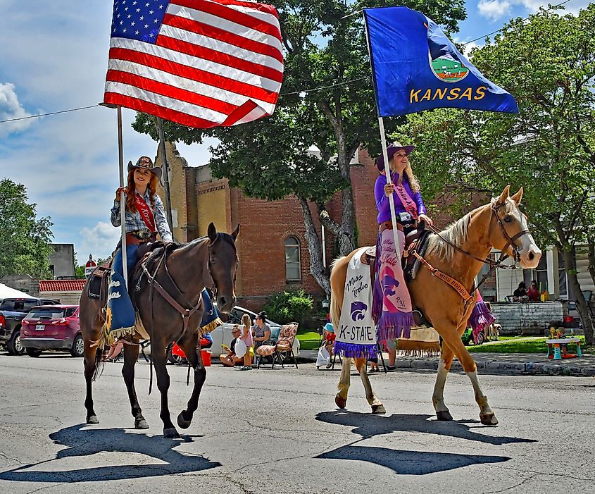 The annual Flint Hills Rodeo parade in Strong City, Kansas.  Strong