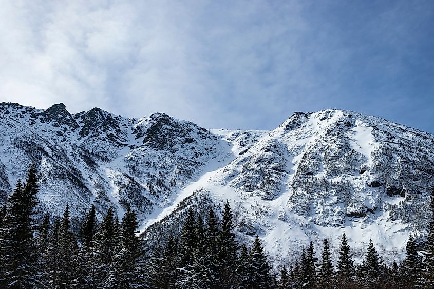 Snow covered Mount Washington.