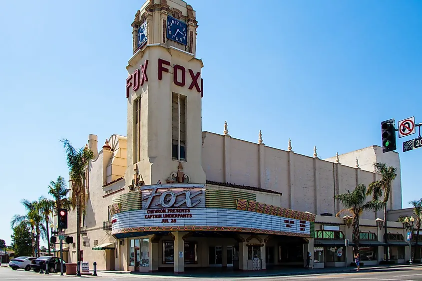 Exterior view of the iconic Fox Theatre in Bakersfield, California